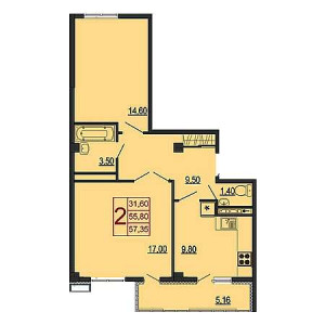 2 комнатная 57.35м²