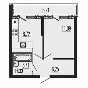 1 комнатная 34.68м²