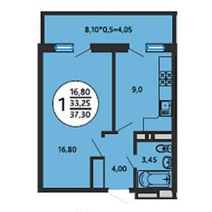 1 комнатная 37.3м²