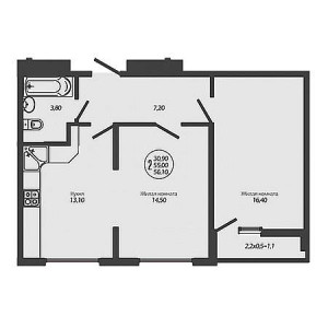 2 комнатная 56.1м²