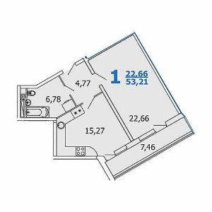 1 комнатная 53.21м²