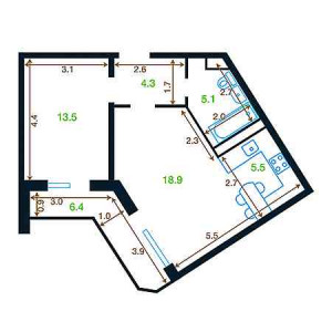 2 комнатная 50.5м²