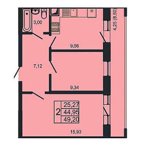 2 комнатная 49.2м²