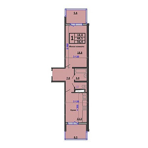 1 комнатная 56.4м²