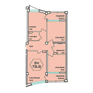 3 комнатная 78.8м²