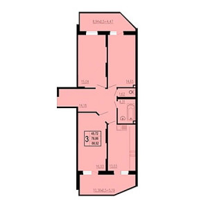 3 комнатная 88.52м²