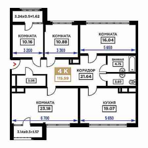 4+ комнат 115.59м²