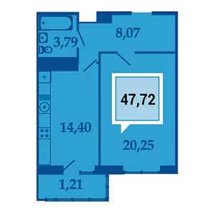 1 комнатная 47.72м²