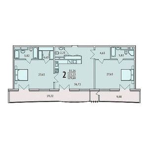 2 комнатная 129.68м²