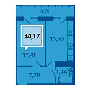 1 комнатная 44.17м²