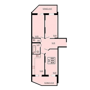 3 комнатная 88.46м²