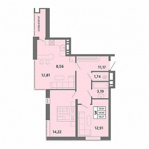 3 комнатная 66.27м²