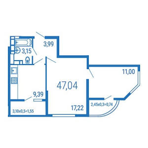 2 комнатная 47.04м²