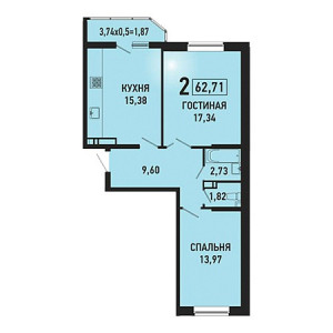 2 комнатная 62.71м²