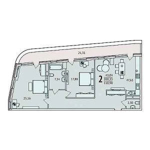 2 комнатная 110.98м²