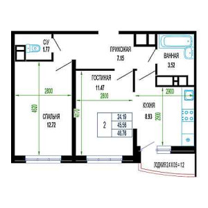 2 комнатная 46.76м²