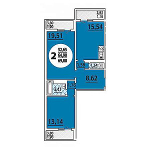 2 комнатная 69.88м²