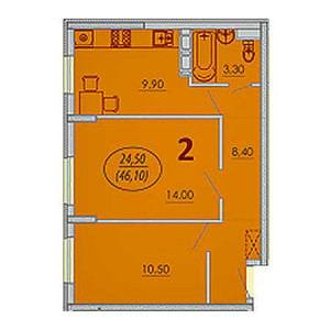 2 комнатная 46.1м²