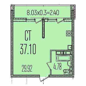 1 комнатная 37.1м²