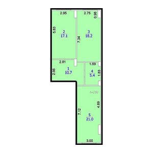 2 комнатная 72.4м²