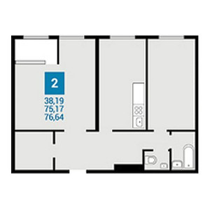 2 комнатная 75.64м²