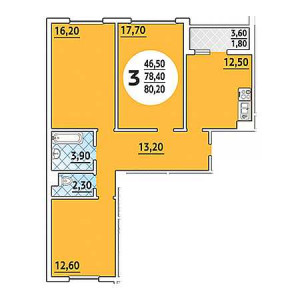 3 комнатная 80.2м²