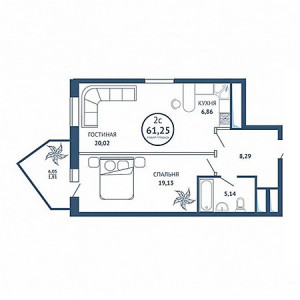 2 комнатная 61.25м²