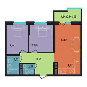 2 комнатная 53.99м²