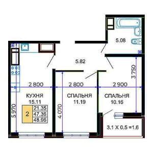 2 комнатная 48.96м²