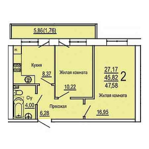 2 комнатная 47.58м²