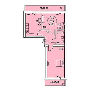 2 комнатная 61.4м²