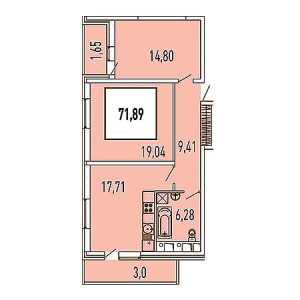 2 комнатная 71.89м²