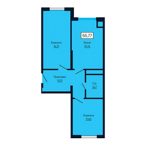 2 комнатная 55.77м²