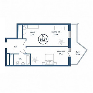 1 комнатная 60.67м²