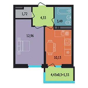 1 комнатная 33.95м²