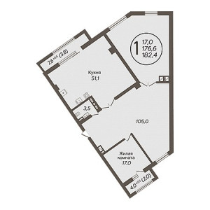 1 комнатная 182.4м²