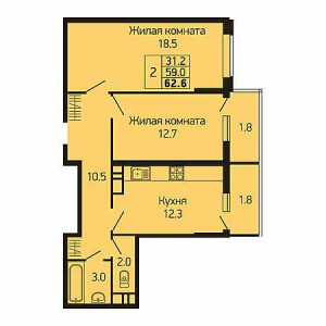 2 комнатная 62.6м²