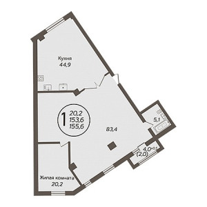 1 комнатная 155.6м²