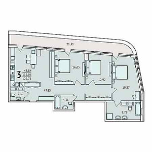 3 комнатная 122.71м²