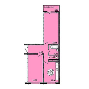 2 комнатная 63.85м²