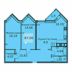 2 комнатная 87м²