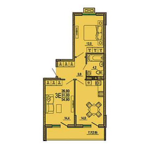 2 комнатная 54.9м²