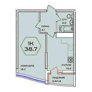 1 комнатная 38.7м²