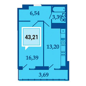 1 комнатная 43.21м²