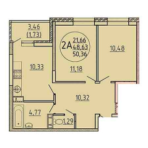 2 комнатная 50.36м²