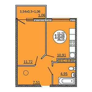 1 комнатная 36.15м²