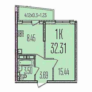 1 комнатная 32.31м²