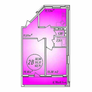 2 комнатная 63.71м²