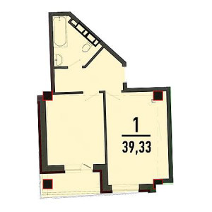 1 комнатная 39.33м²