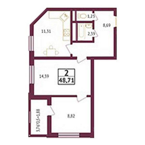 2 комнатная 48.71м²